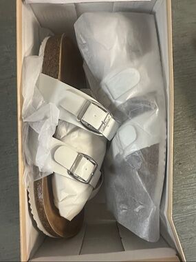 Yoki White Double Buckle Cork Footbed Sandals